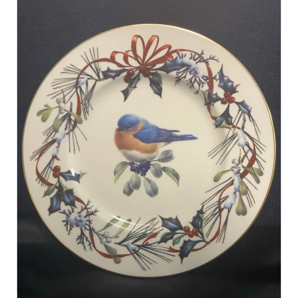 Lenox Winter Greetings Luncheon Plate Catherine McClung 9 3/8" EASTERN BLUEBIRD - Picture 2 of 6